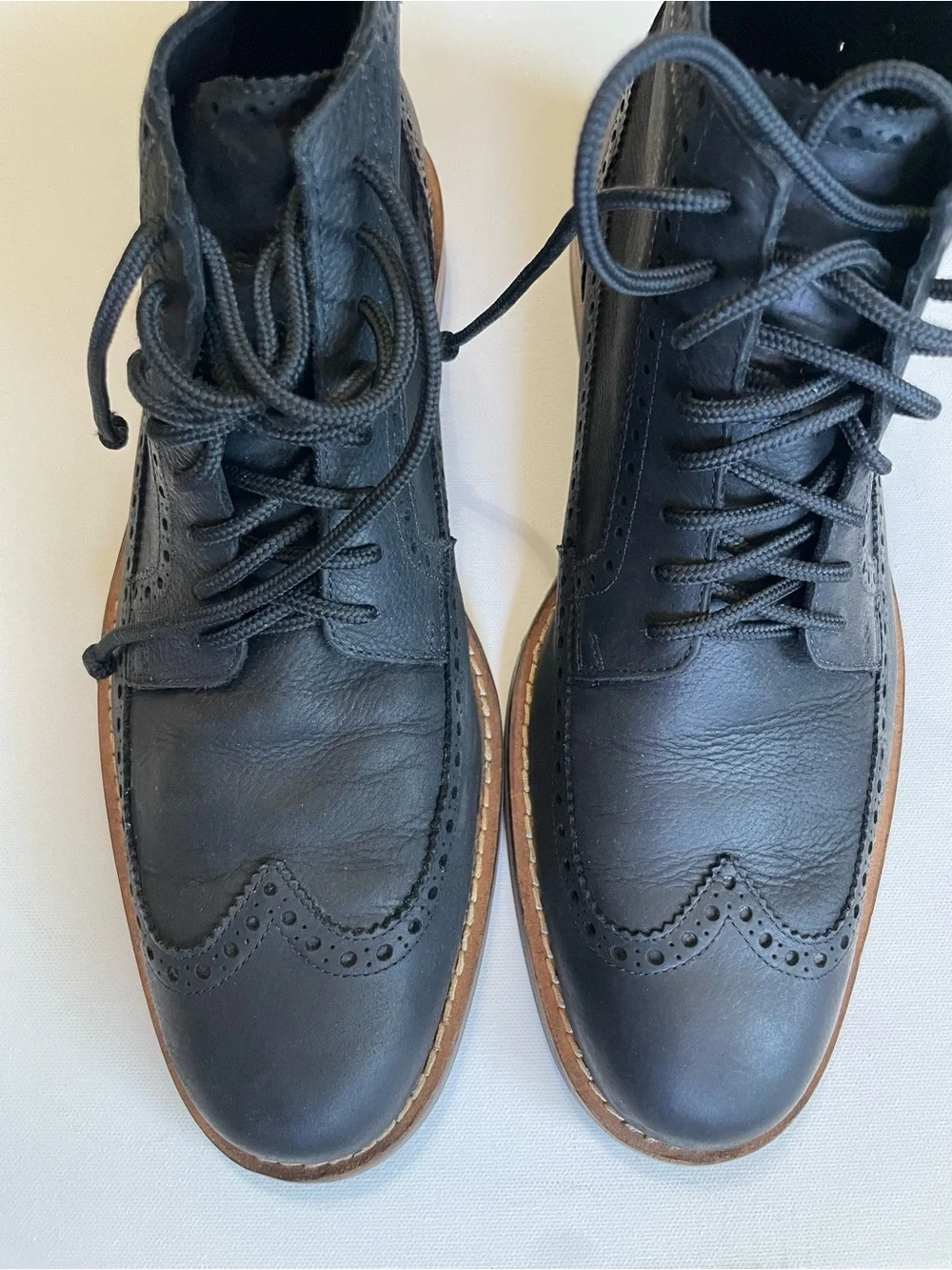 Cole Haan Men's Jayhawk Black Leather Wingtip Lace-Up Boots